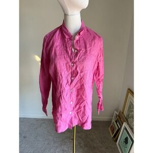 J Jill Pink Linen Essential Shirt Petite‎ Medium Long Sleeve Button Down